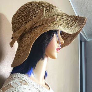 Liz Claiborne straw mess woven hat with bow,  sz OS